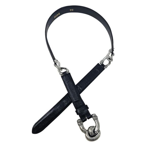 Vintage 90s Vicenza 32 Black Leather Italian Belt Silver Chain Glam Knot Goth